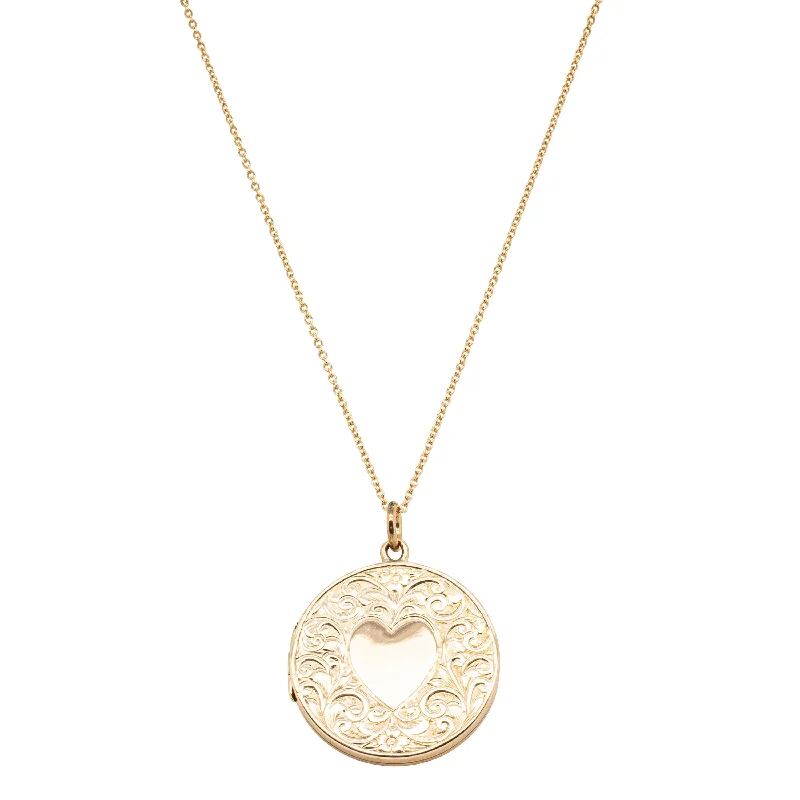 gold-plated necklaces for women-Vintage 7ct Yellow Gold Round Locket Pendant with Heart