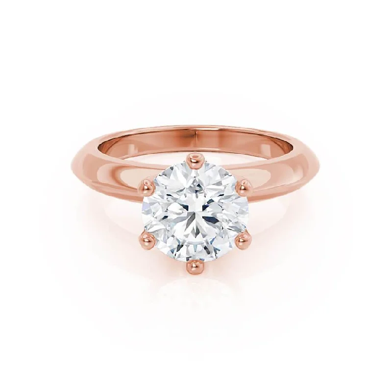 engagement rings with gemstones for women-SERENA - Round Diamond Solitaire 18k Rose Gold Engagement Ring