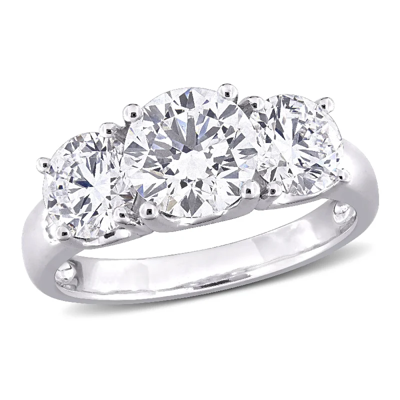 diamond halo engagement rings for women-Created Forever 3ct TW Lab-Grown Diamond 3-Stone Engagement Ring in 14k White Gold