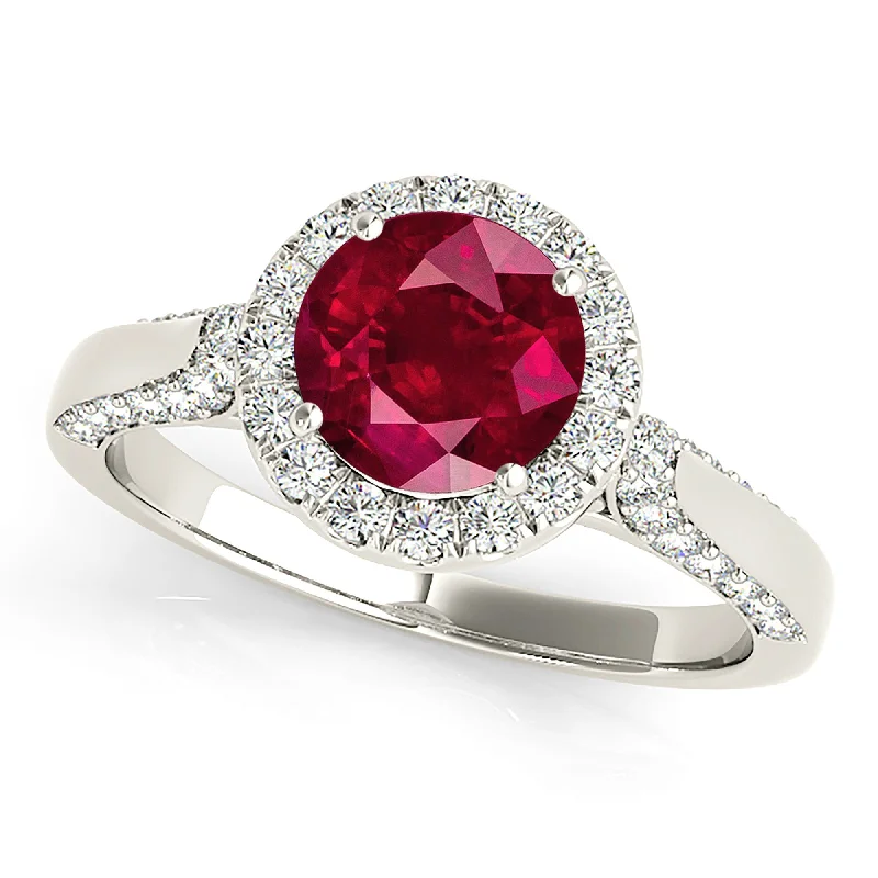 luxury gemstone rings for women-1.80 ct. Genuine Ruby Ring With Halo And Side Accent Diamonds