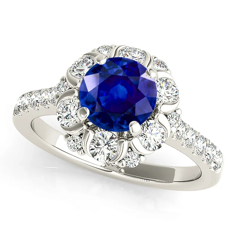 ruby rings for women-1.35 ct. Genuine Blue Sapphire Ring  Floral Halo Style