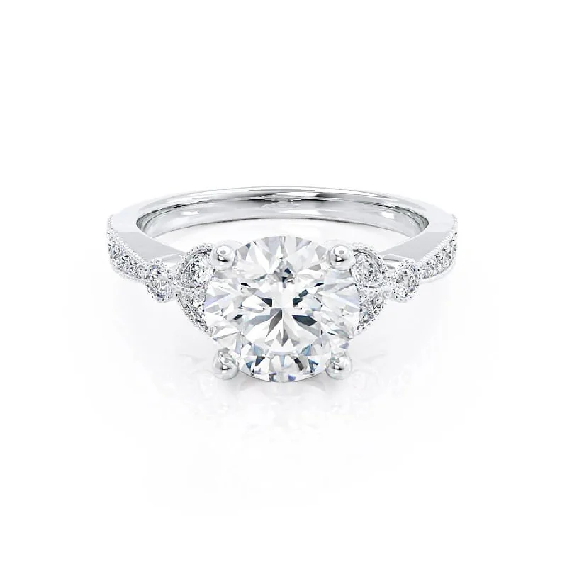 cushion-cut engagement rings for women-LILIANA - Round Moissanite & Diamond 950 Platinum Shoulder Set Ring