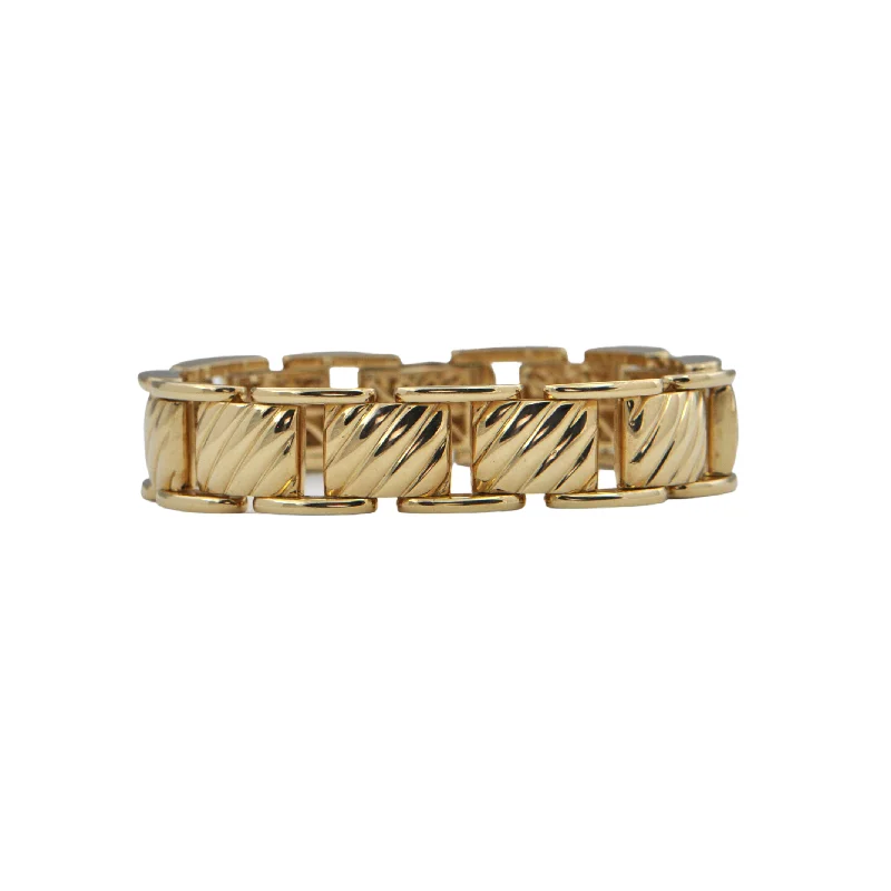 oversized bangles for women-Vintage 18K Gold Fluted Rectangular Link Bracelet