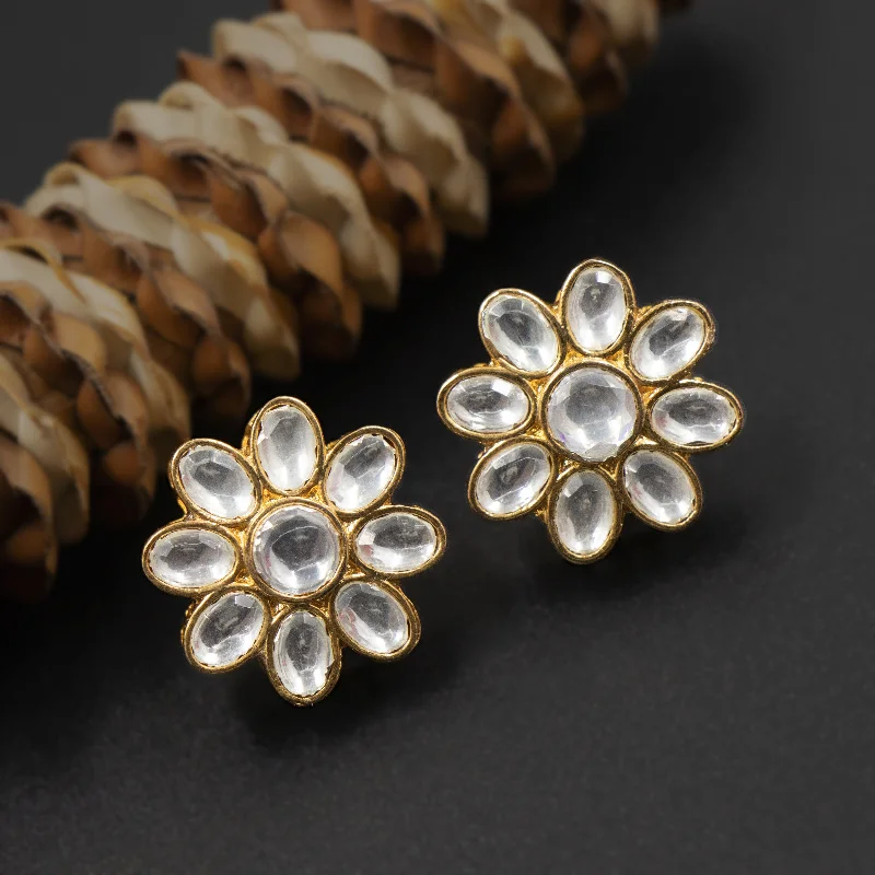 heart-shaped gold earrings for women-Nipura Daisy Zircon Polki Stud Earrings