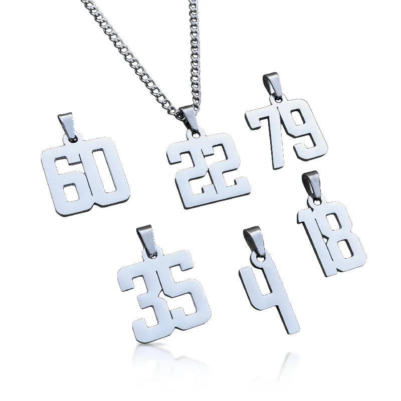 silver-plated necklaces for women-Custom Number Pendant With Chain Necklace - Stainless Steel