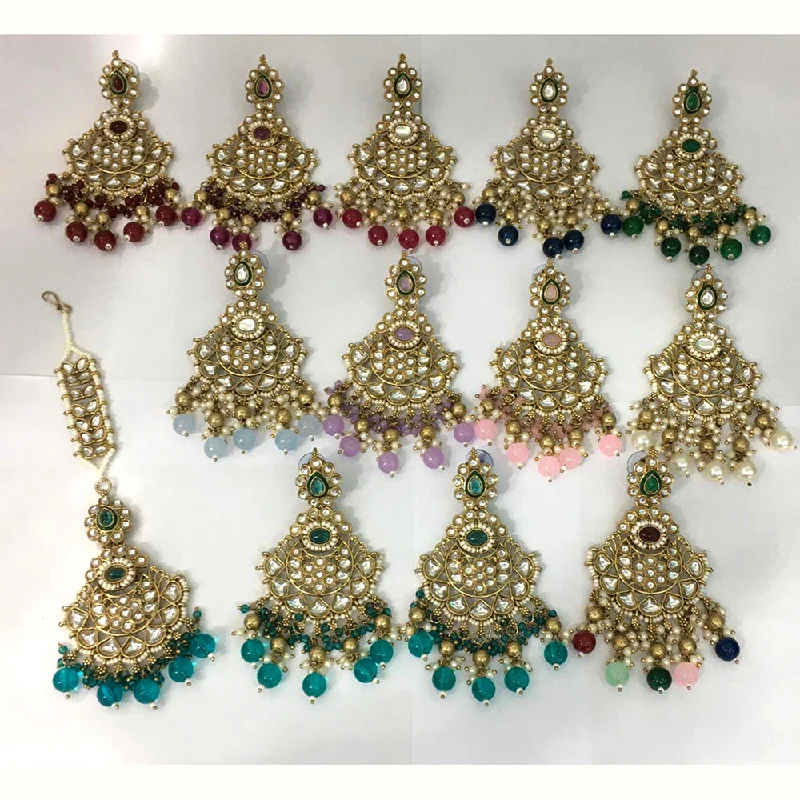 pearl earrings for women-Rani Sati Jewels Gold Plated Kundan Maangtikka With Earrings