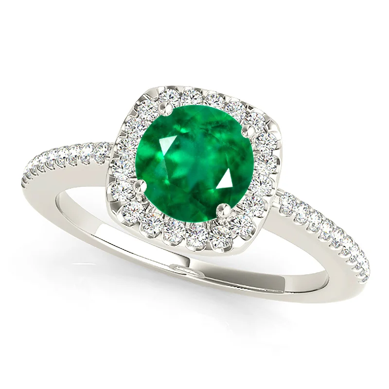 matching wedding rings for women-1.70 ct. Genuine Emerald Ring With Halo And Thin Diamond Shank