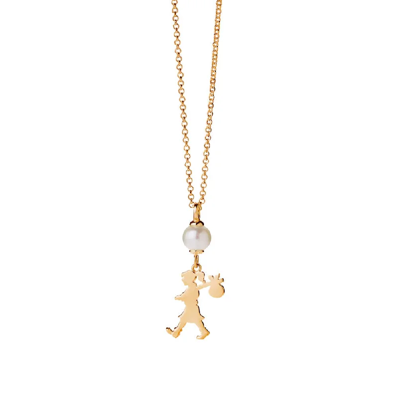 bold necklaces for women-Karen Walker Girl & The Pearl Necklace - 9ct Yellow Gold