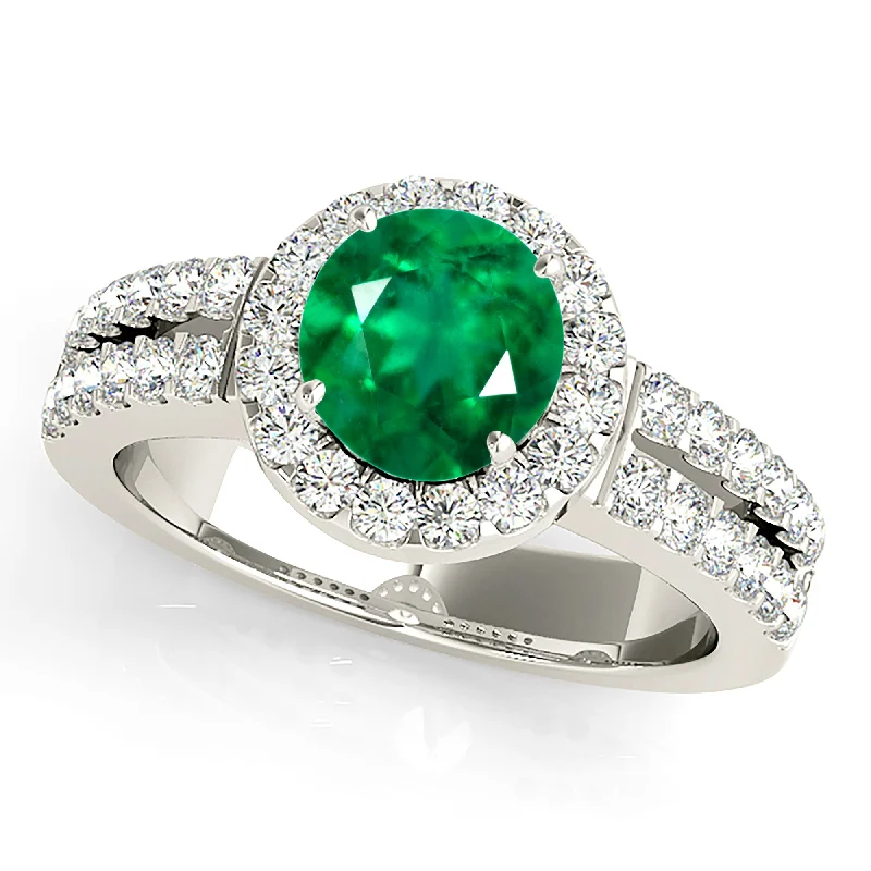 fashion rings for women-1.15 ct. Genuine Emerald Ring With Halo , Split Diamond Shank