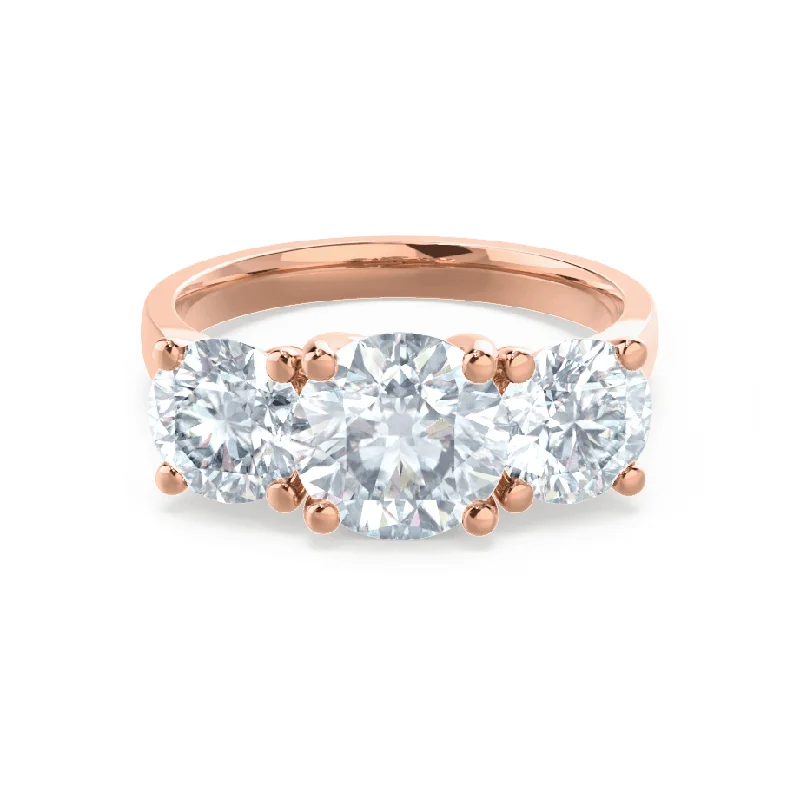 classic engagement rings for women-LORELLA - Round Moissanite 18k Rose Gold Trilogy Ring