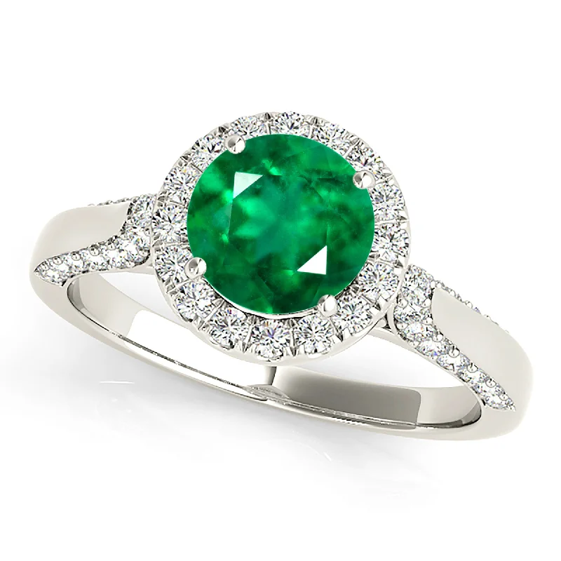 colorful rings for women-1.75 ct. Genuine Emerald Ring with Halo, Pave Diamond and Solid Gold Band