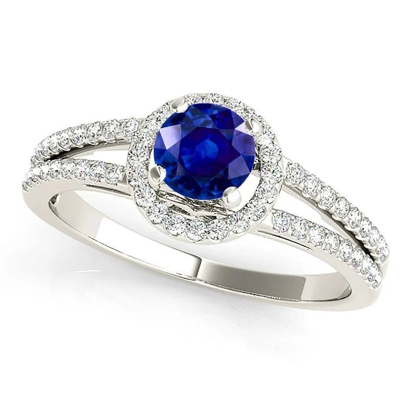 vintage-inspired rings for women-1.20 ct. Genuine Blue Sapphire Split Shank Halo Ring