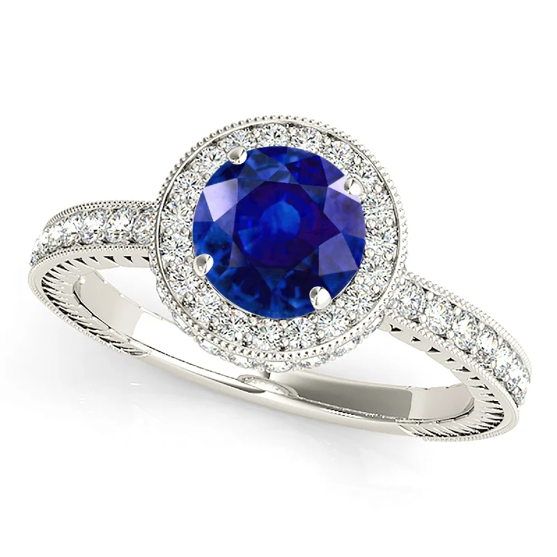 bridal rings for women-1.35 ct. Genuine Blue Sapphire and Diamond  Gemstone Ring