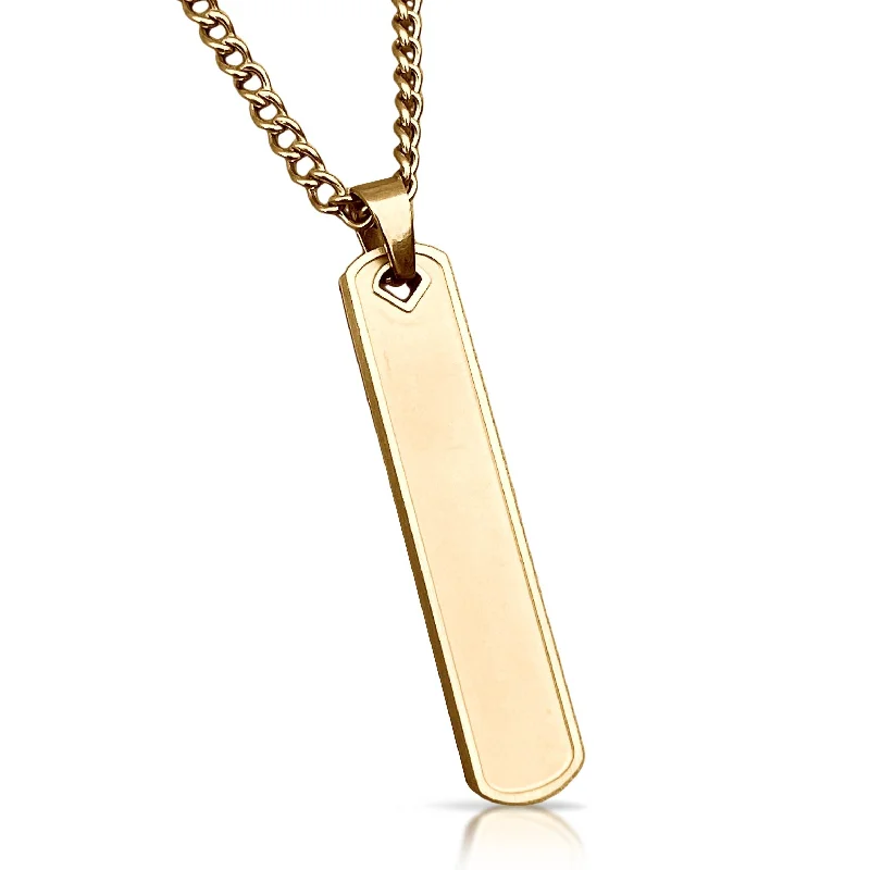 hand-crafted necklaces for women-Bar Pendant With Chain Necklace - 14K Gold Plated Stainless Steel