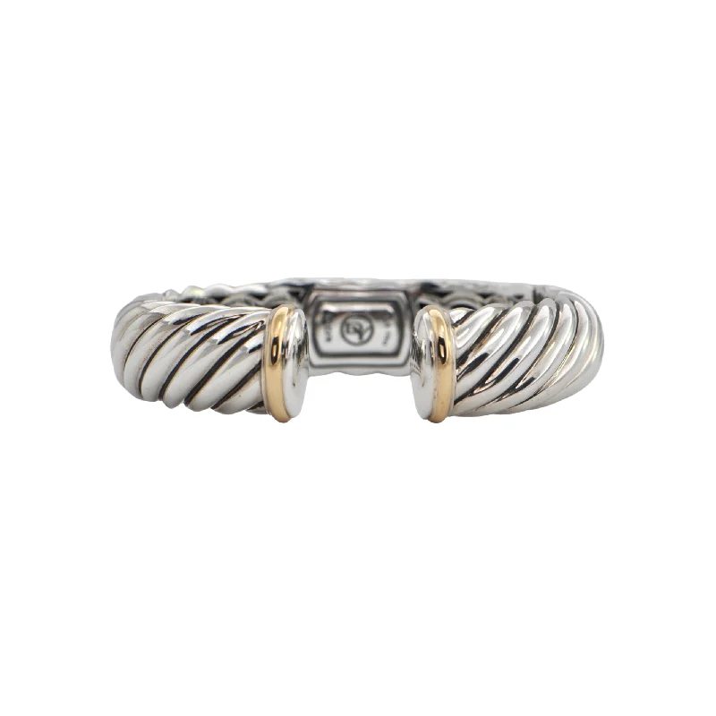 colorful gold bangles for women-David Yurman Sculpted Cable Sterling Silver and 18K Gold Cuff Bracelet 15mm