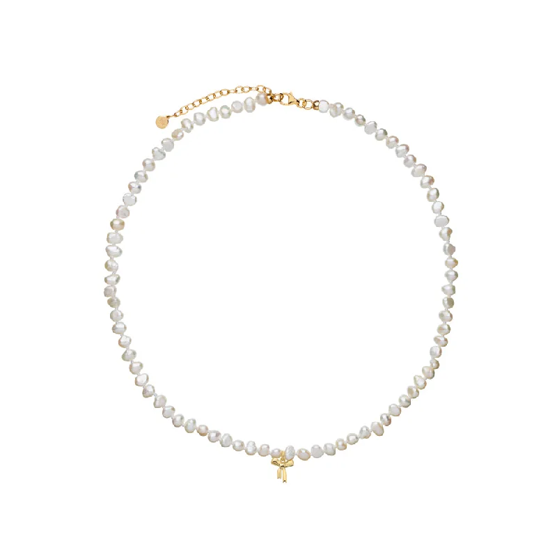 fashion-forward necklaces for women-Karen Walker Petite Bow With Pearls Necklace - 9ct Yellow Gold