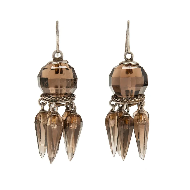 chunky earrings for women-Victorian Sterling Smoky Topaz Foxtail Earrings