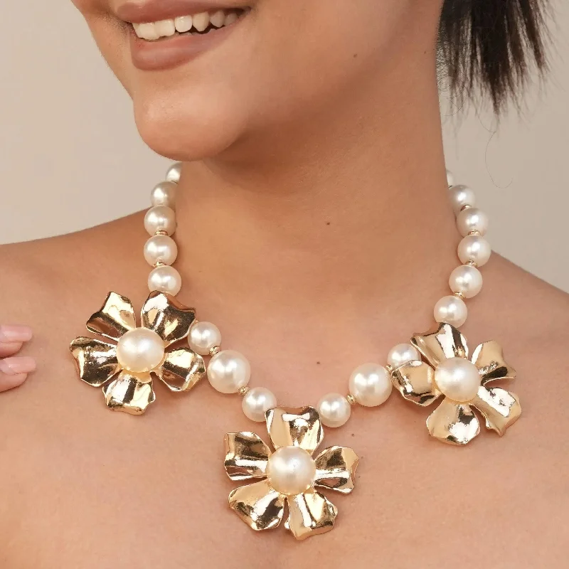 sterling silver necklaces for women-TFC Magna Flora Gold Plated Pearl Necklace