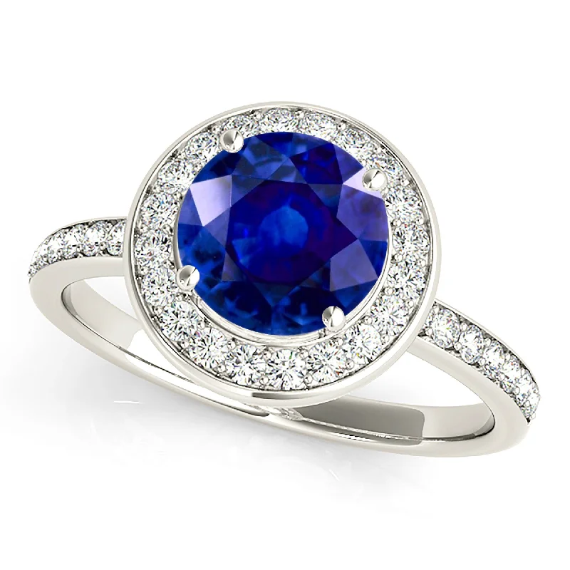 stylish rings for women-1.45 ct. Genuine Blue Sapphire Halo Ring