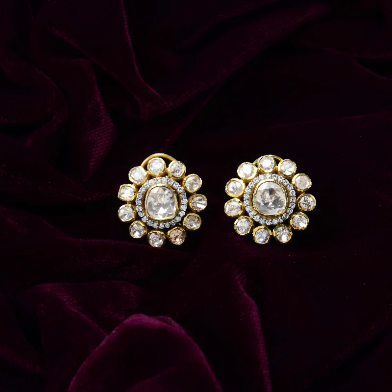 drop earrings for women-Nipura Kundan 925 Silver Floral Moissanite Earrings