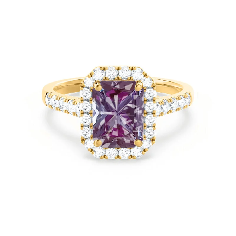 colorful engagement rings for women-ESME - Chatham® Radiant Lab-Grown Alexandrite & Diamond 18k Yellow Gold Halo