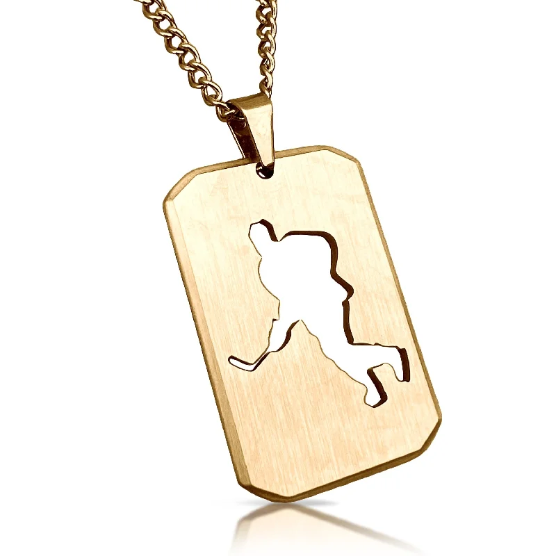 ruby necklaces for women-Hockey Cut Out Pendant With Chain Necklace - 14K Gold Plated Stainless Steel