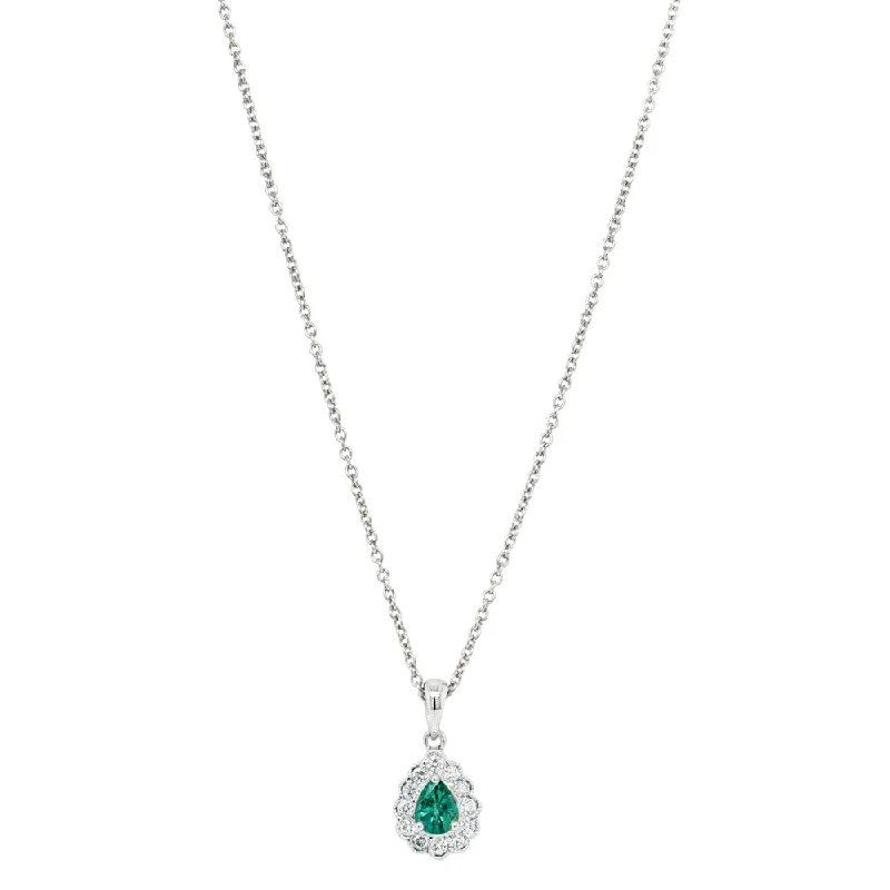 custom pendant necklaces for women-18ct White Gold .31ct Emerald & Diamond Halo Pendant