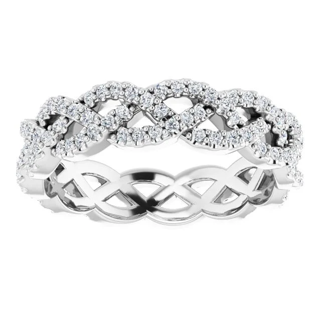 large gemstone rings for women-0.72 ct. Round Diamond Open Braid Design Eternity Band