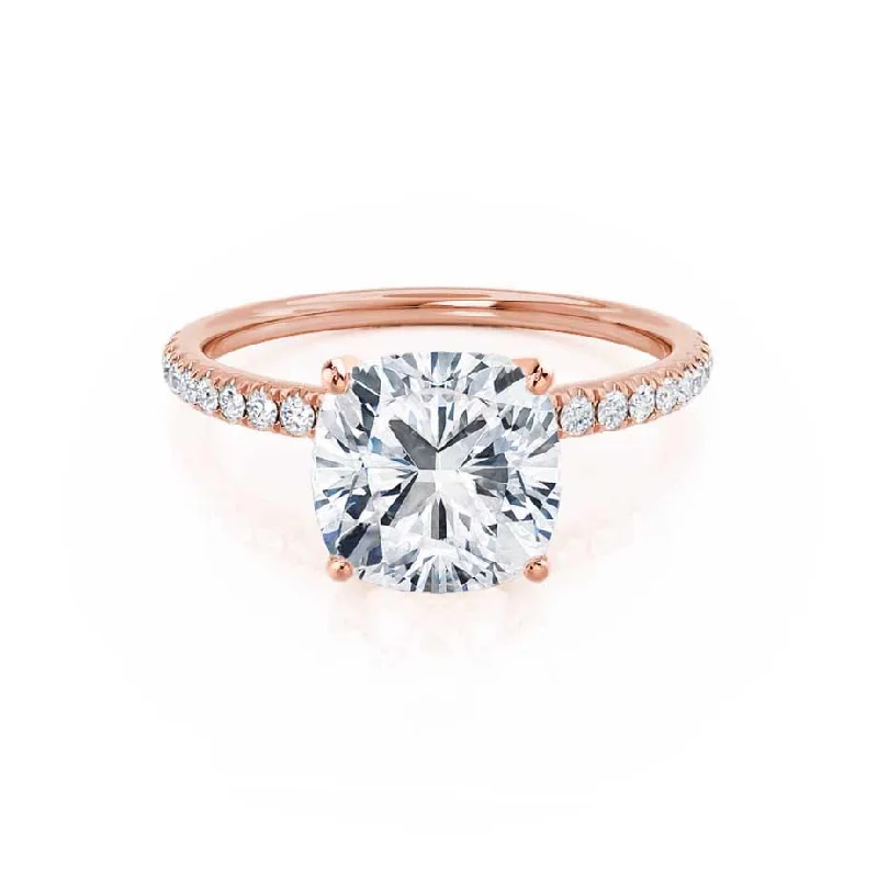 elegant sapphire engagement rings for women-MACY -  Cushion Moissanite & Diamond 18k Rose Gold Petite Pavé Ring