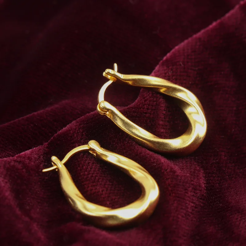 cute hoop earrings for women-Nipura Golden Long Twist Hoops