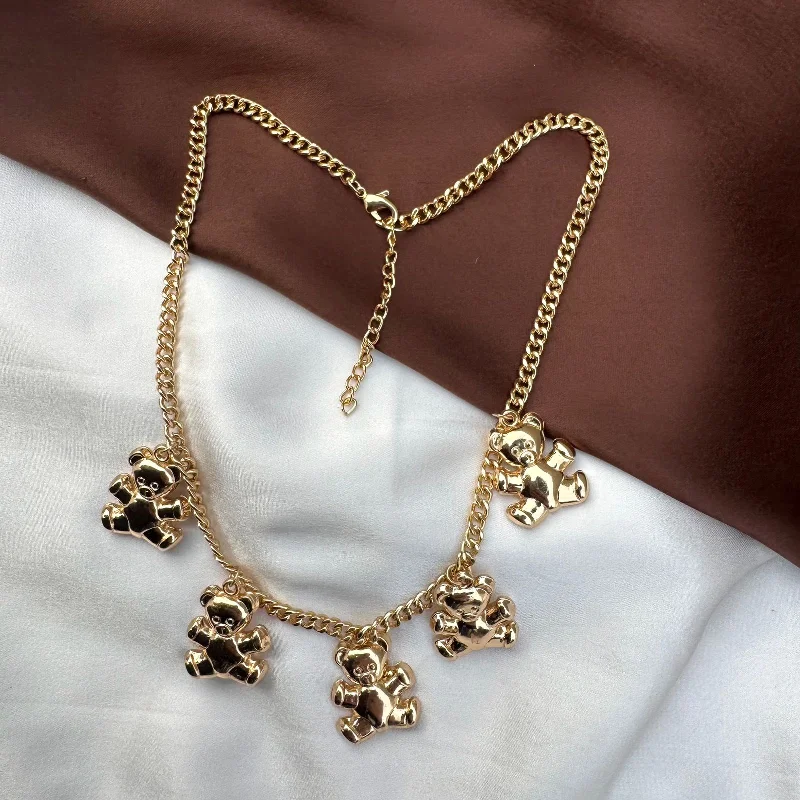 bold pendant necklaces for women-TFC Cute Teddy Gold Plated Necklace