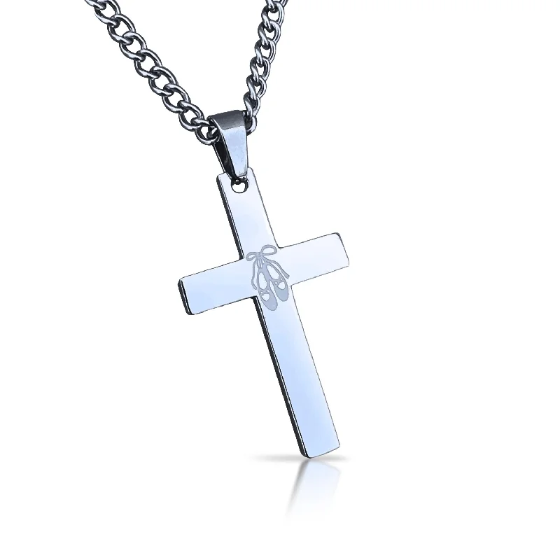 delicate necklaces for women-Dance Cross Pendant With Chain Necklace - Stainless Steel