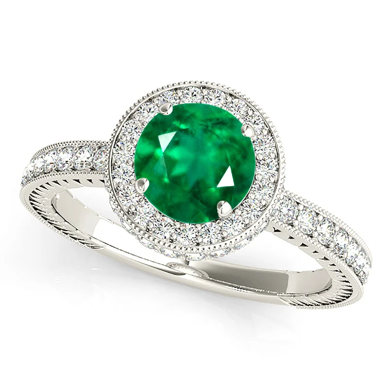 large statement rings for women-1.15 ct. Genuine Emerald and 0.50 ctw. Diamond Halo Gemstone Ring