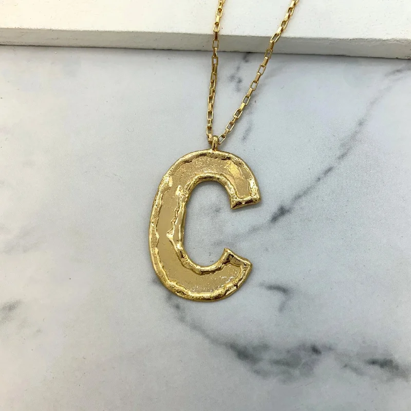 delicate gold necklaces for women-TFC Big Name Letter C - 24K Gold Long Plated Pendant Necklace