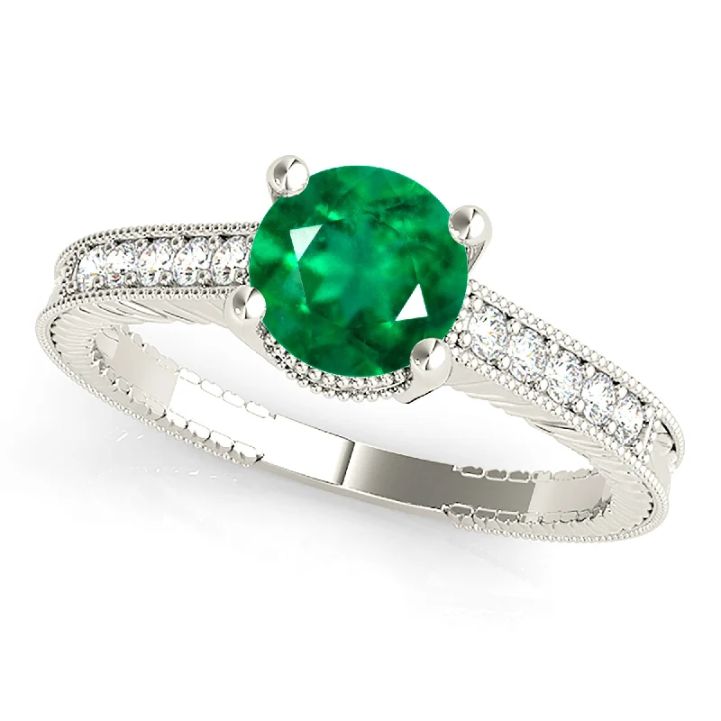 custom-made rings for women-1.75 ct. Genuine Emerald Ring With Diamond Band