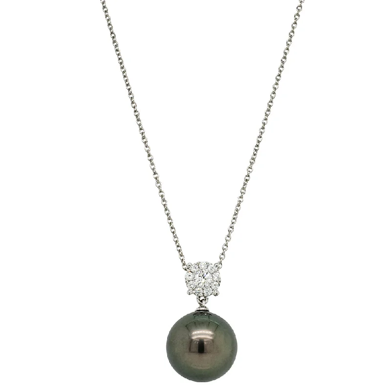 delicate gemstone necklaces for women-18ct White Gold Tahitian Pearl & Diamond Galaxy Pendant