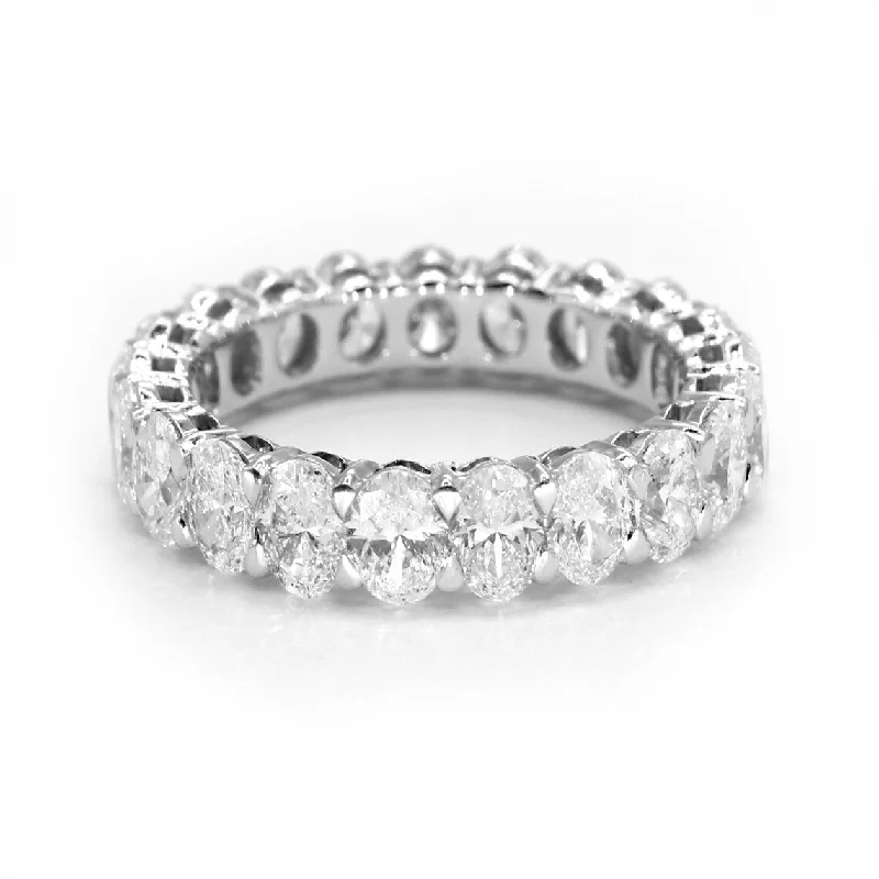 stackable rings for women-4.20 ct. Oval Diamond Wedding Band, Shared Prong Set Diamond Eternity Ring