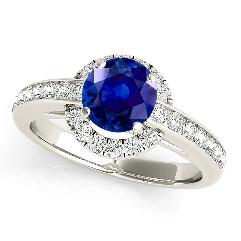 statement rings for women-1.80 ct. Genuine Blue Sapphire Halo Ring