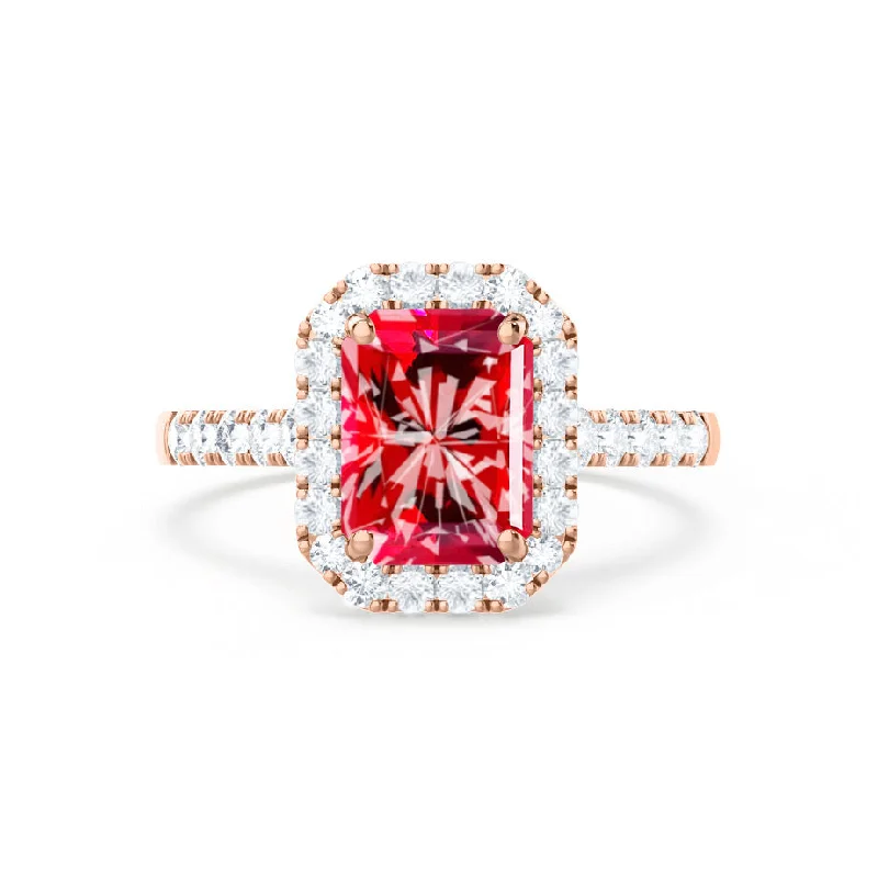 rose gold engagement rings for women-ESME - Chatham® Radiant Lab-Grown Ruby & Diamond 18k Rose Gold Halo