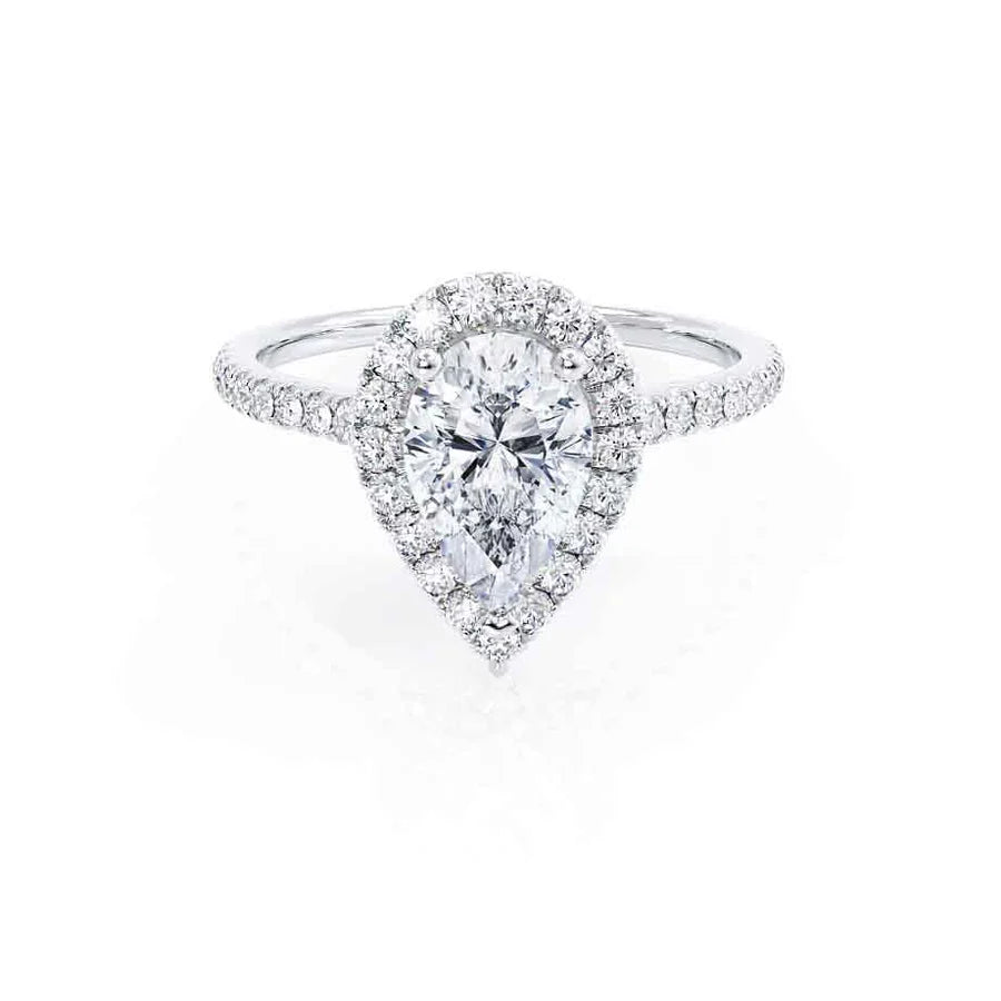 cushion engagement rings for women-HARLOW - Pear Lab Diamond 18k White Gold Petite Halo