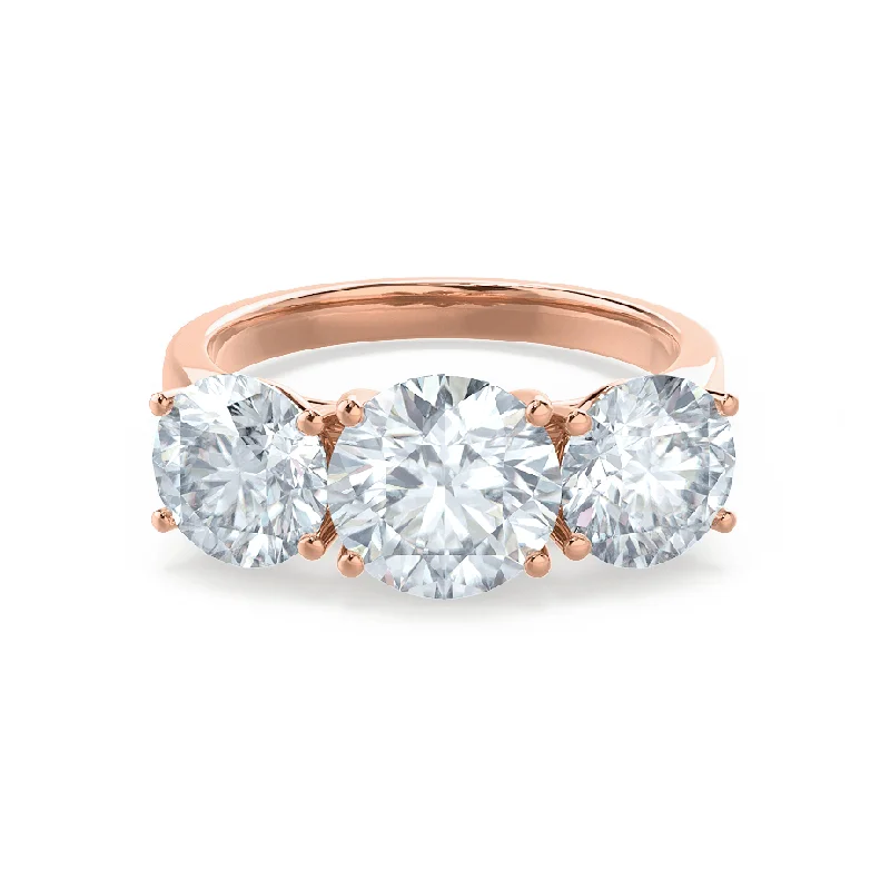 engagement rings for women-LEANORA - Round Moissanite 18k Rose Gold Trilogy