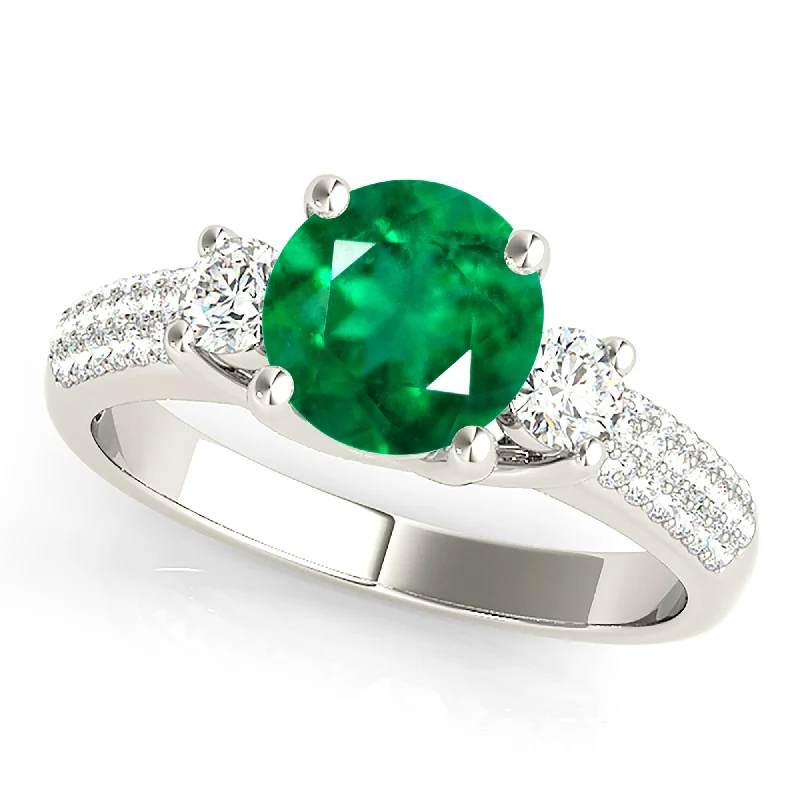 adjustable rings for women-2.00 ct. Genuine Emerald Lucida Style With Side Diamonds