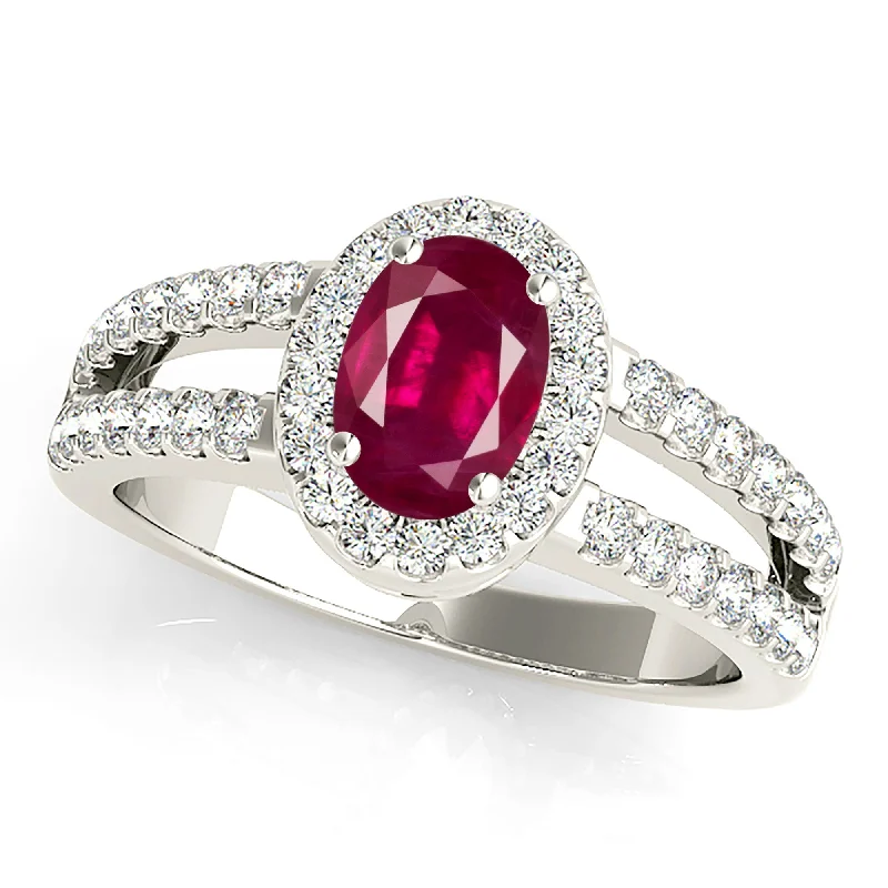 eternity rings for women-2.10  ct. Genuine Oval Ruby Ring With Halo And Diamond Split Shank