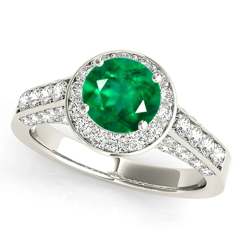 personalized rings for women-1.15 ct. Genuine Emerald Ring With Diamond Wrap Around Halo