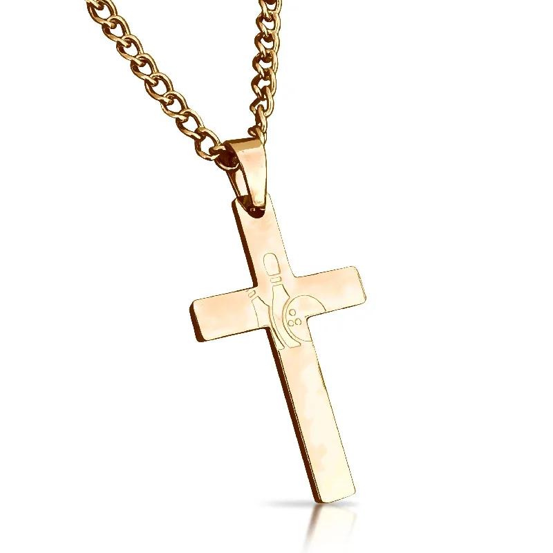 luxury sapphire necklaces for women-Bowling Cross Pendant With Chain Necklace - 14K Gold Plated Stainless Steel