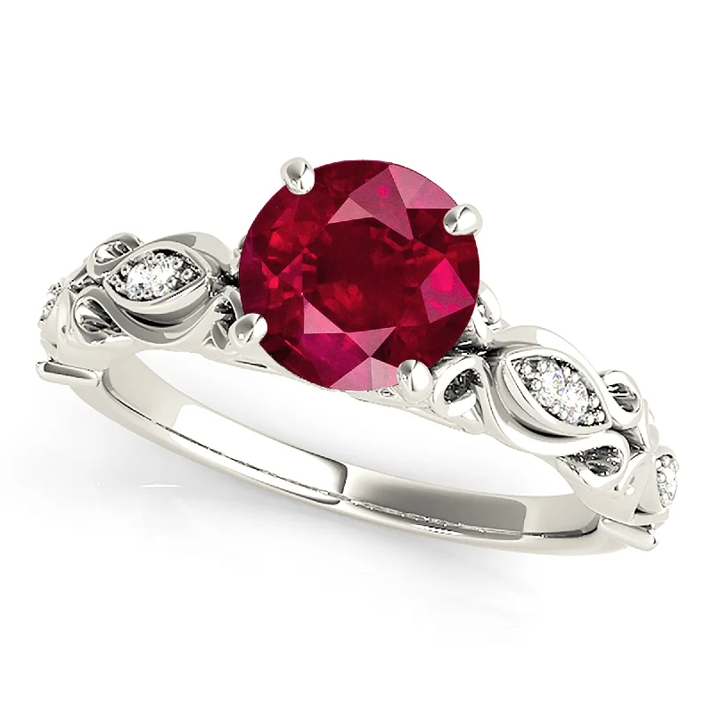 rose gold diamond rings for women-1.80 ct. Genuine Solitaire Ruby Ring With Diamond Band