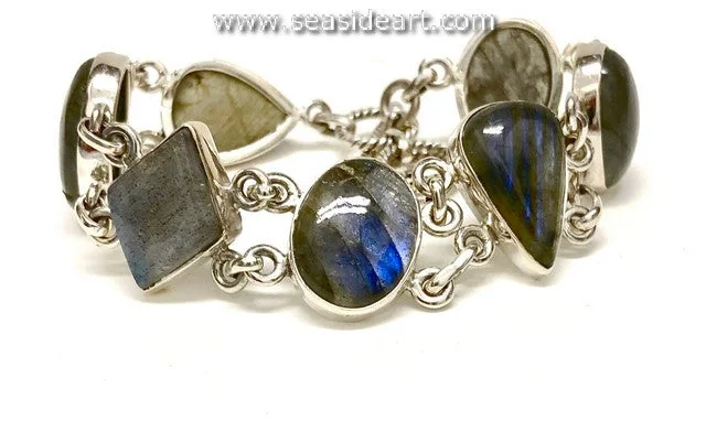 high-quality bangles for women-Sterling Silver Bracelet with Labradorite Cabochons