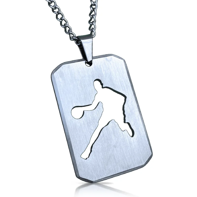 beautiful necklaces for women-Basketball Cut Out Pendant With Chain Necklace - Stainless Steel