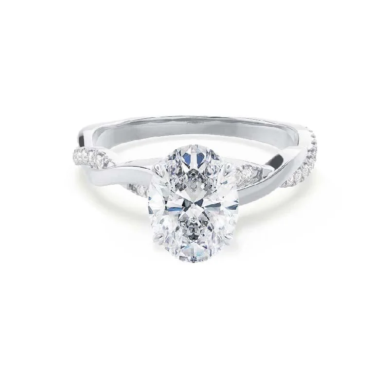 fancy diamond engagement rings for women-EDEN - Oval Moissanite & Diamond Platinum Vine Solitaire Ring