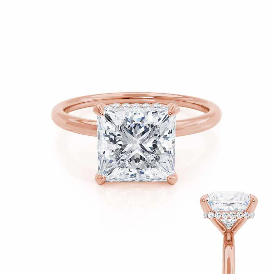 radiant-cut engagement rings for women-PARIS - Princess Lab Diamond 18k Rose Gold Petite Hidden Halo